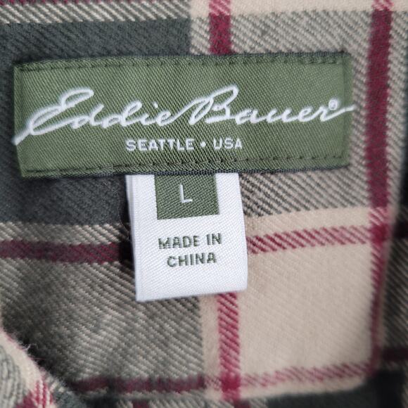 Eddie Bauer flannel tan and green size L - Picture 3 of 6